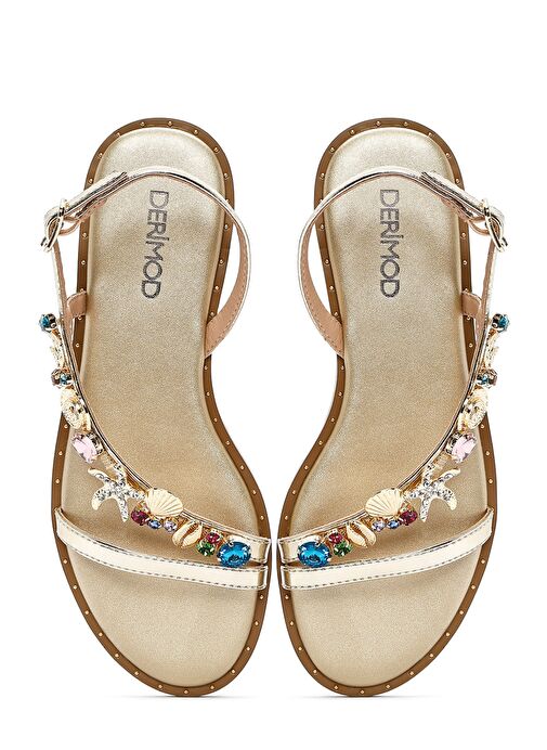 Kadın Altın Bilekten Tokalı Taşlı Sandalet 25SFD441714 - Görsel 8