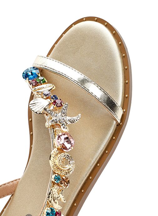 Kadın Altın Bilekten Tokalı Taşlı Sandalet 25SFD441714 - Görsel 9