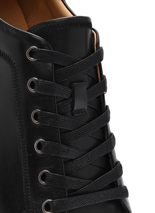 Erkek Siyah Bağcıklı Deri Sneaker 25SFD693018 - Görsel 9