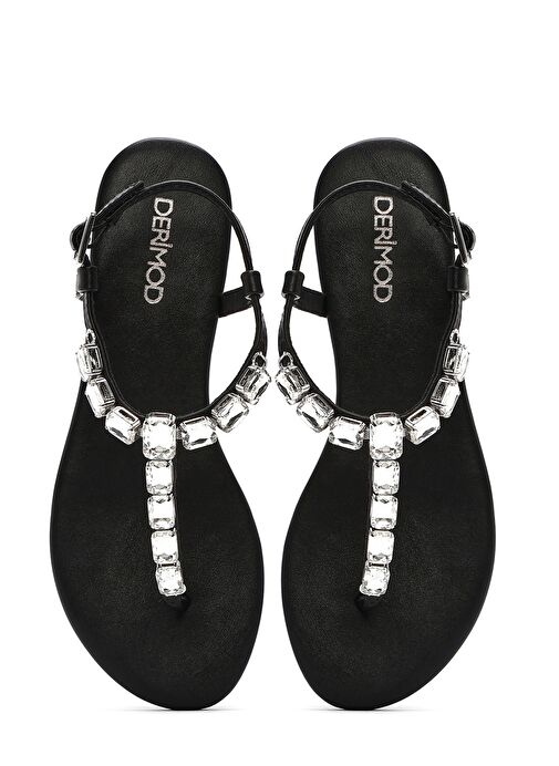 Kadın Siyah Taşlı Parmak Arası Sandalet 25SFD441814 - Görsel 8