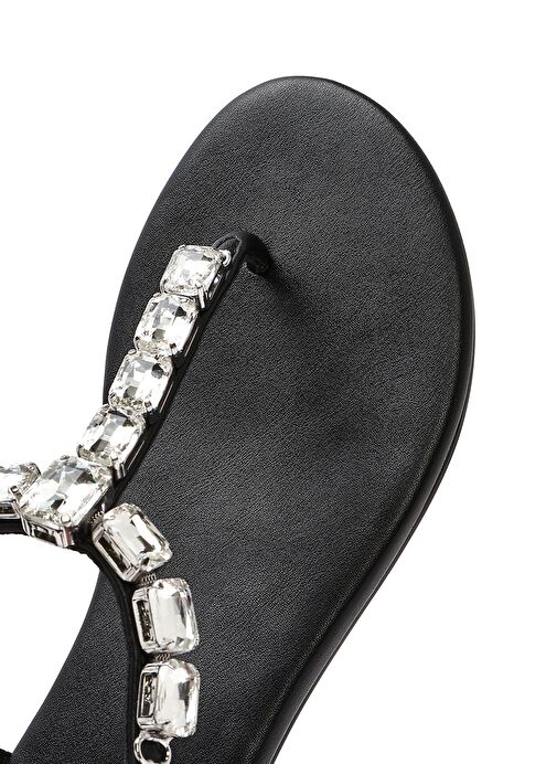Kadın Siyah Taşlı Parmak Arası Sandalet 25SFD441814 - Görsel 9