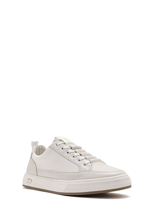 Erkek Beyaz Bağcıklı Deri Sneaker 25SFD693414 - Görsel 7