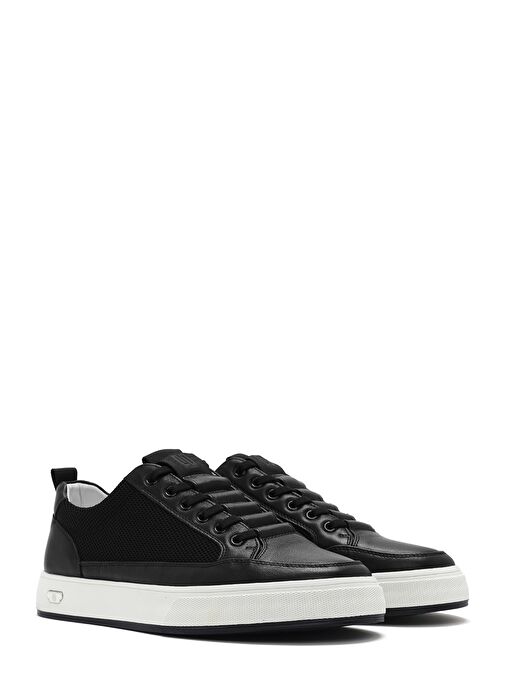 Erkek Siyah Bağcıklı Deri Sneaker 25SFD693414 - Görsel 4