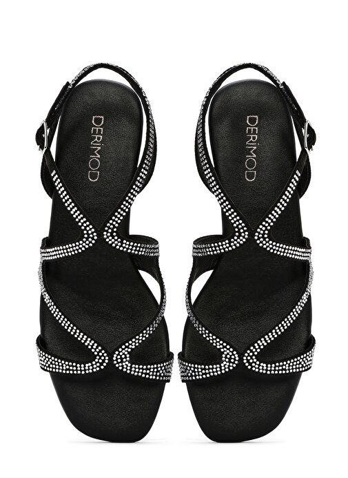Kadın Siyah Taşlı Tokalı Sandalet 25SFD4420TS - Görsel 8