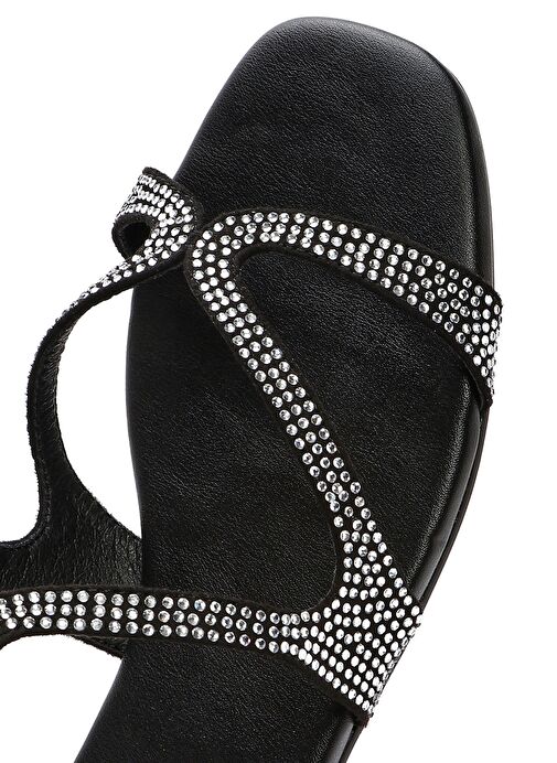 Kadın Siyah Taşlı Tokalı Sandalet 25SFD4420TS - Görsel 9