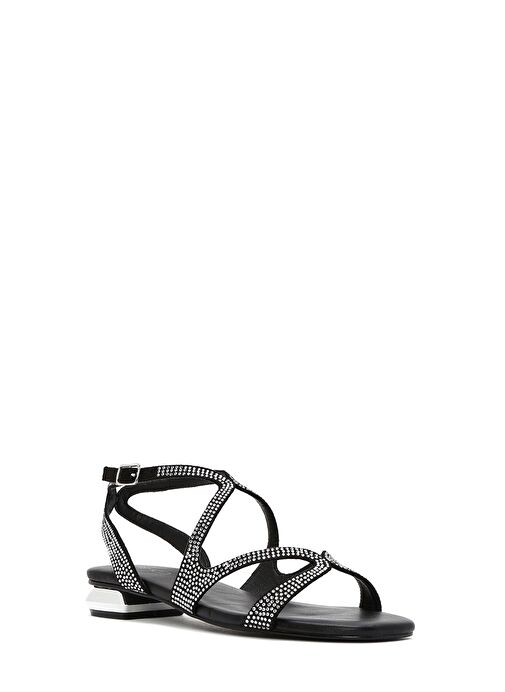 Kadın Siyah Taşlı Tokalı Sandalet 25SFD4420TS - Görsel 7