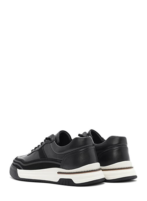 Erkek Siyah Bağcıklı Kalın Tabanlı Deri Sneaker 25SFD693518 - Görsel 6