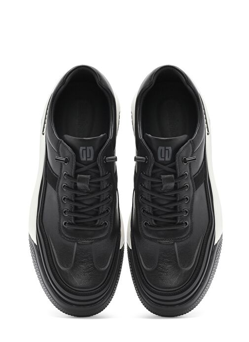 Erkek Siyah Bağcıklı Kalın Tabanlı Deri Sneaker 25SFD693518 - Görsel 8