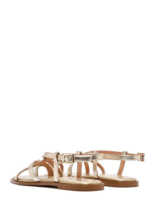 Kadın Altın Parmak Arası Metalik Sandalet 25SFD442232 - Görsel 6