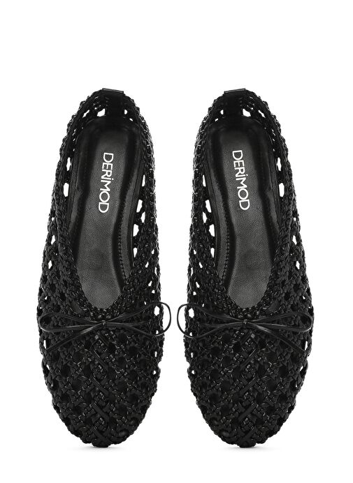 Kadın Siyah Örgülü Babet 25SFD443629 - Görsel 8