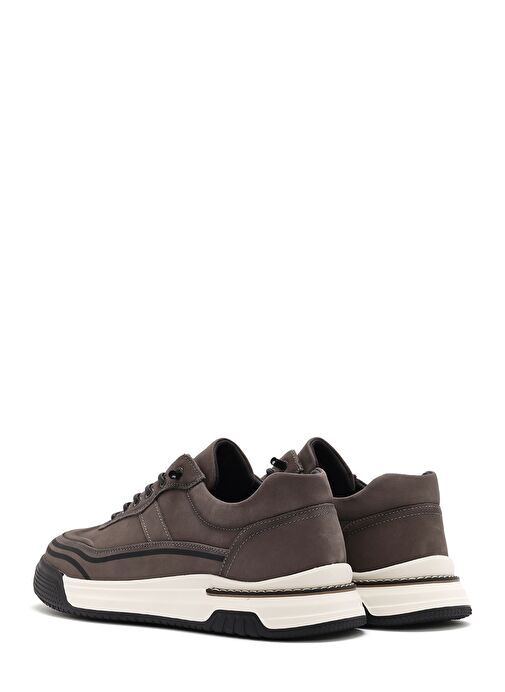 Erkek Gri Bağcıklı Kalın Tabanlı Nubuk Deri Sneaker 25SFD6935V3 - Görsel 6