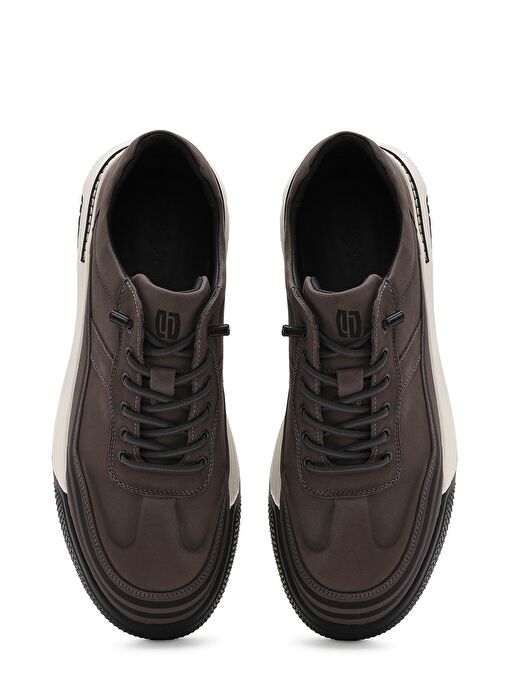 Erkek Gri Bağcıklı Kalın Tabanlı Nubuk Deri Sneaker 25SFD6935V3 - Görsel 8