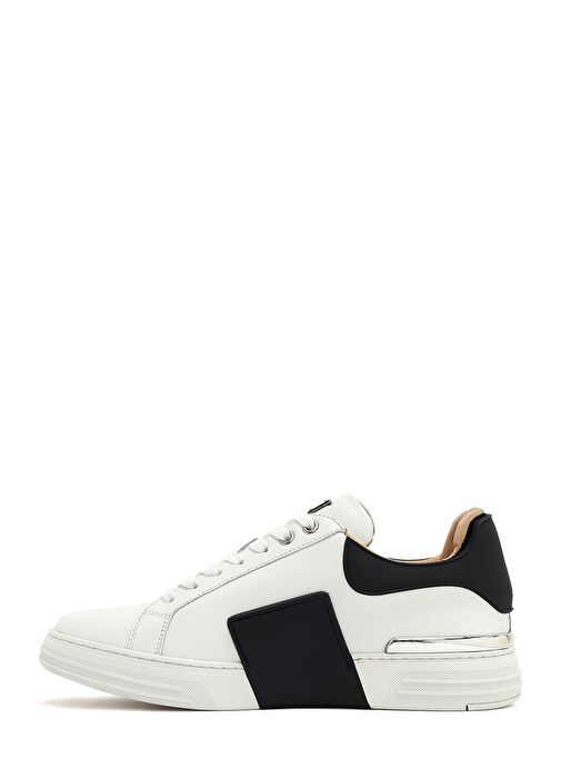 Erkek Beyaz Bağcıklı Kalın Tabanlı Deri Sneaker 25SFD694318 - Görsel 3