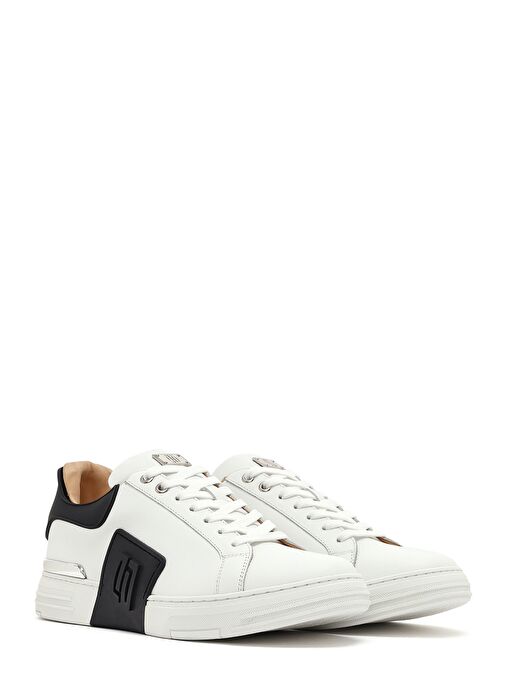 Erkek Beyaz Bağcıklı Kalın Tabanlı Deri Sneaker 25SFD694318 - Görsel 4