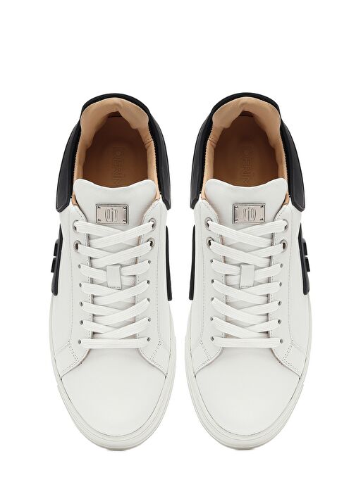 Erkek Beyaz Bağcıklı Kalın Tabanlı Deri Sneaker 25SFD694318 - Görsel 8