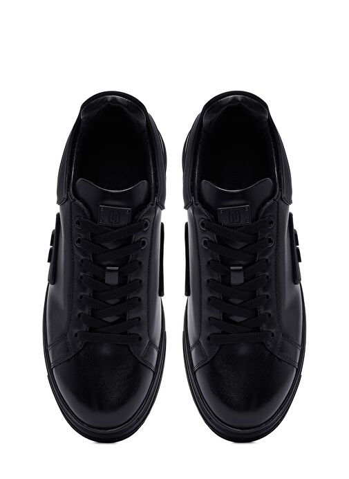 Erkek Siyah Bağcıklı Kalın Tabanlı Deri Sneaker 25SFD694318 - Görsel 8
