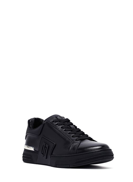 Erkek Siyah Bağcıklı Kalın Tabanlı Deri Sneaker 25SFD694318 - Görsel 7