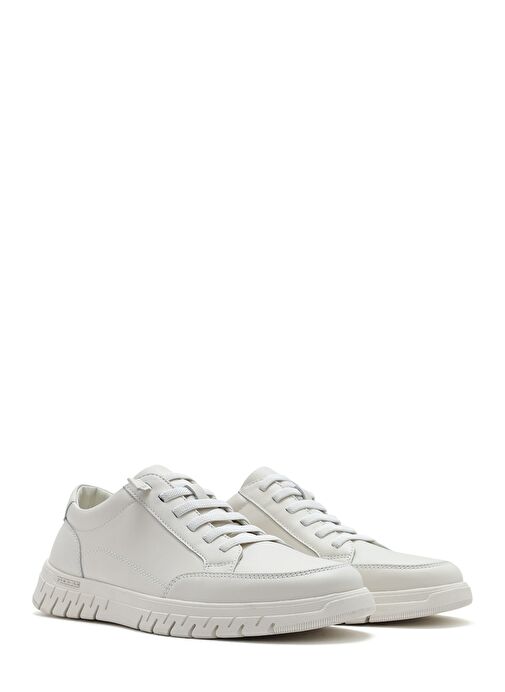 Erkek Beyaz Bağcıklı Deri Sneaker 25SFD694918 - Görsel 4
