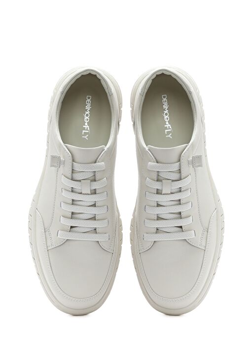 Erkek Beyaz Bağcıklı Deri Sneaker 25SFD694918 - Görsel 8