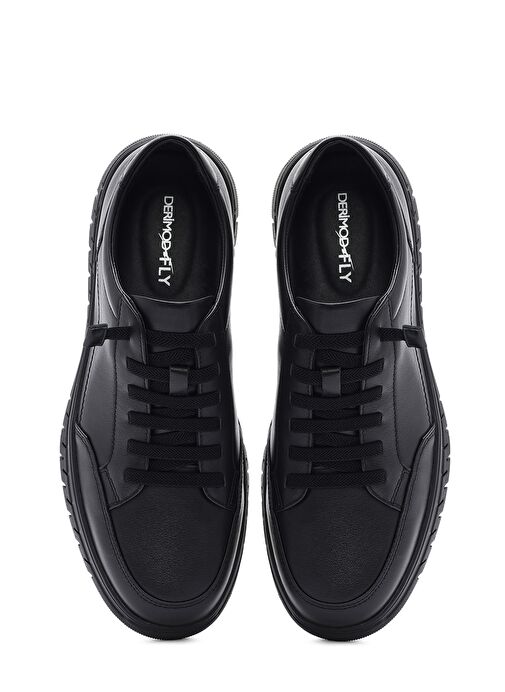 Erkek Siyah Bağcıklı Deri Sneaker 25SFD694918 - Görsel 8