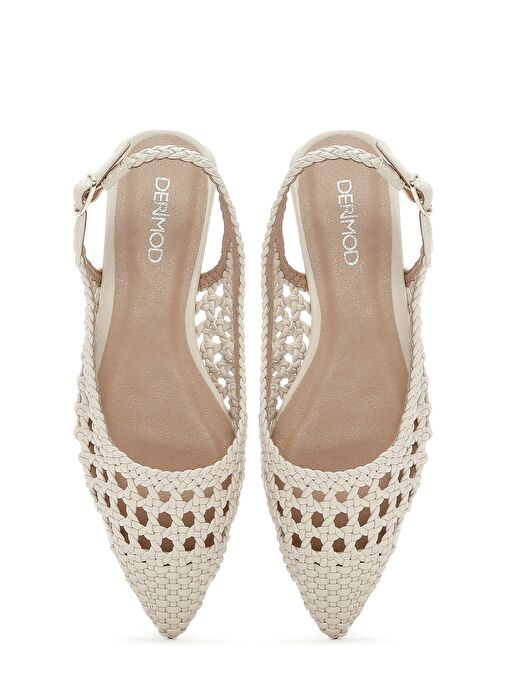 Kadın Krem Örgülü Arkası Açık Babet 25SFD443429 - Görsel 8