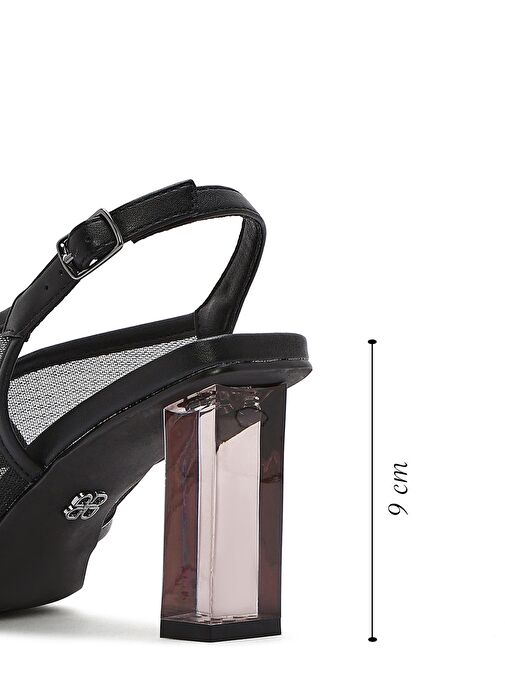 Kadın Siyah Bilekten Tokalı Kalın Topuklu Kumaş Sandalet 25SFD44256F - Görsel 3