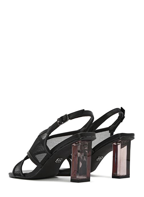 Kadın Siyah Bilekten Tokalı Kalın Topuklu Kumaş Sandalet 25SFD44256F - Görsel 7