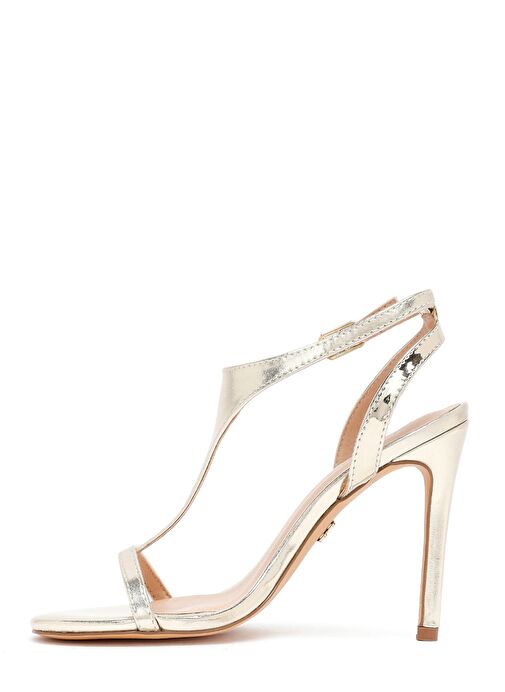 Kadın Altın Bilekten Tokalı Yüksek İnce Topuklu Metalik Sandalet 25SFD443032 - Görsel 5