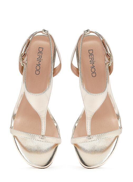 Kadın Altın Bilekten Tokalı Yüksek İnce Topuklu Metalik Sandalet 25SFD443032 - Görsel 9