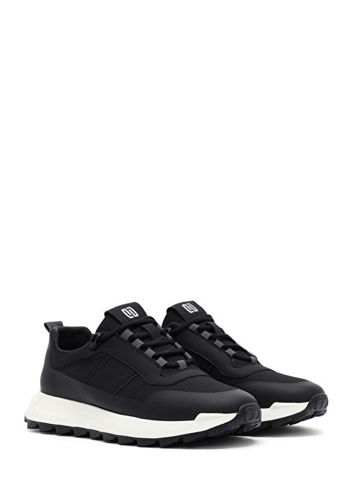 Erkek Siyah Bağcıklı Kalın Tabanlı Deri Sneaker 25SFD69536F - Görsel 4