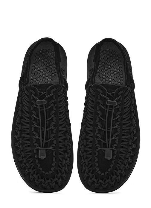 Erkek Siyah Örgülü Deri Sandalet 25SFD696814 - Görsel 8