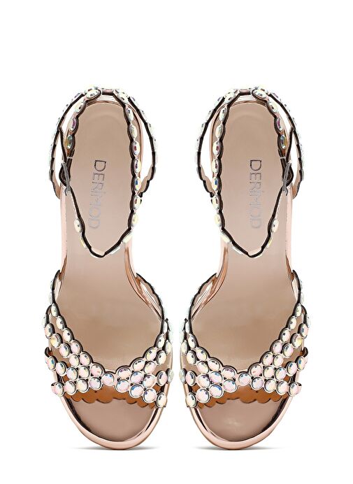 Kadın Altın Taşlı Yüksek İnce Topuklu Sandalet 25SFE3908TS - Görsel 9