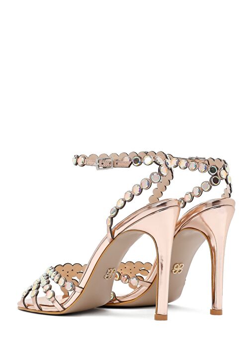 Kadın Altın Taşlı Yüksek İnce Topuklu Sandalet 25SFE3908TS - Görsel 7