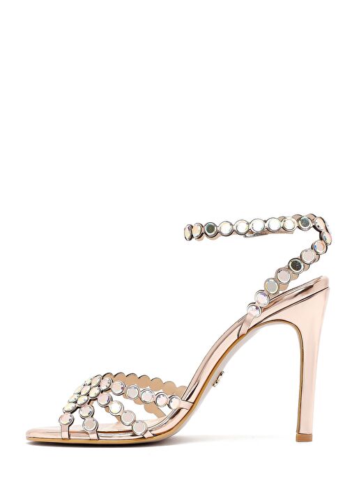 Kadın Altın Taşlı Yüksek İnce Topuklu Sandalet 25SFE3908TS - Görsel 5