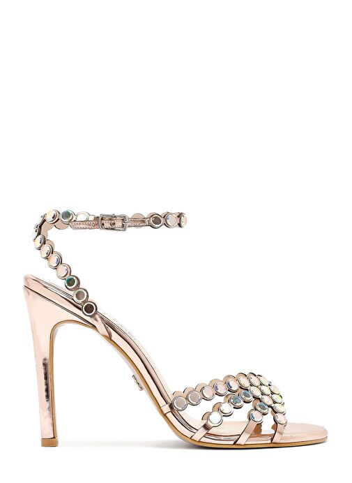 Kadın Altın Taşlı Yüksek İnce Topuklu Sandalet 25SFE3908TS - Görsel 2