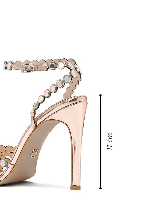 Kadın Altın Taşlı Yüksek İnce Topuklu Sandalet 25SFE3908TS - Görsel 3