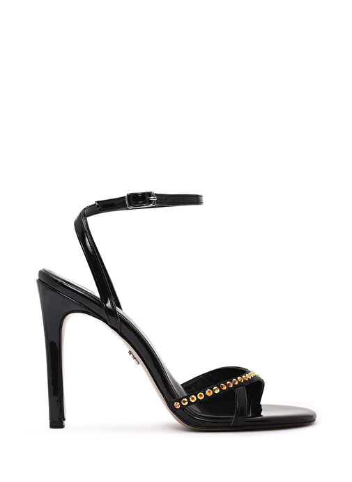 Kadın Siyah Bilekten Tokalı Taşlı Yüksek İnce Topuklu Sandalet 25SFE390914 - Görsel 2