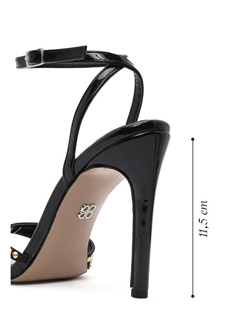 Kadın Siyah Bilekten Tokalı Taşlı Yüksek İnce Topuklu Sandalet 25SFE390914 - Görsel 3