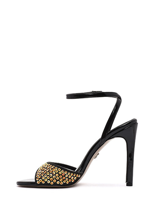 Kadın Siyah Bilekten Tokalı Taşlı Yüksek İnce Topuklu Sandalet 25SFE390914 - Görsel 5
