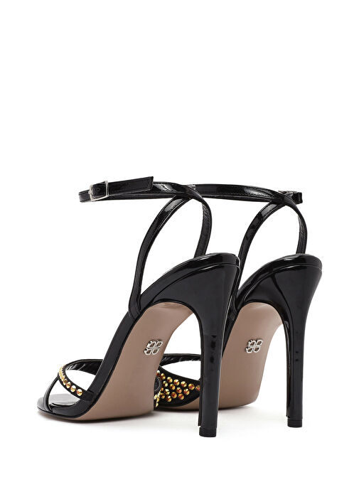 Kadın Siyah Bilekten Tokalı Taşlı Yüksek İnce Topuklu Sandalet 25SFE390914 - Görsel 7