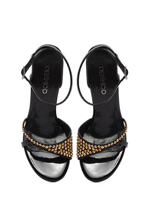 Kadın Siyah Bilekten Tokalı Taşlı Yüksek İnce Topuklu Sandalet 25SFE390914 - Görsel 9