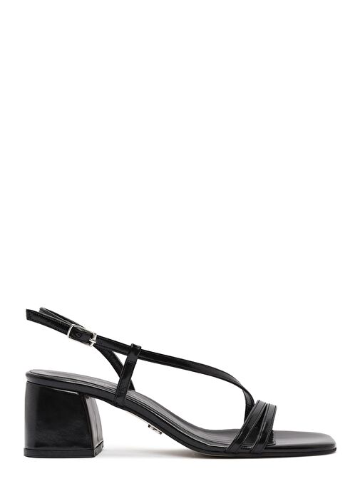 Kadın Siyah Bilekten Bantlı Kısa Kalın Topuklu Sandalet 25SFE390618 - Görsel 2