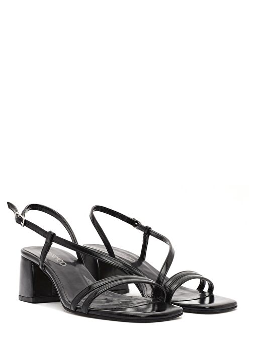 Kadın Siyah Bilekten Bantlı Kısa Kalın Topuklu Sandalet 25SFE390618 - Görsel 4