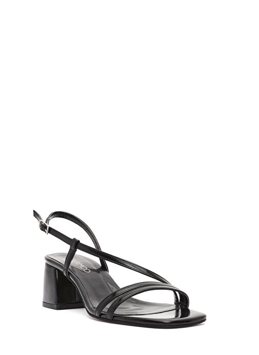 Kadın Siyah Bilekten Bantlı Kısa Kalın Topuklu Sandalet 25SFE390618 - Görsel 8