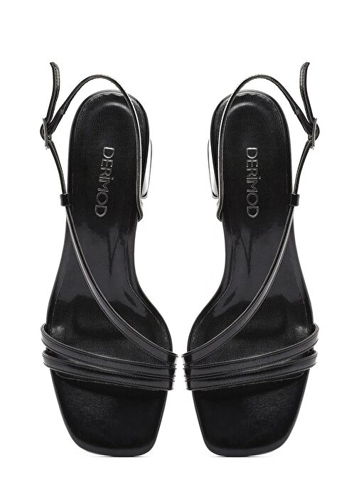 Kadın Siyah Bilekten Bantlı Kısa Kalın Topuklu Sandalet 25SFE390618 - Görsel 9