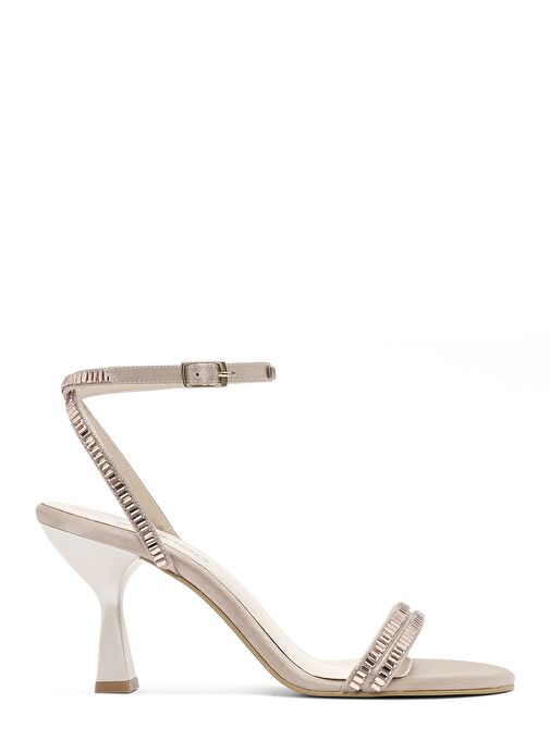 Kadın Bej Bilekten Tokalı Taşlı İnce Topuklu Sandalet 25SFE3911TS - Görsel 2