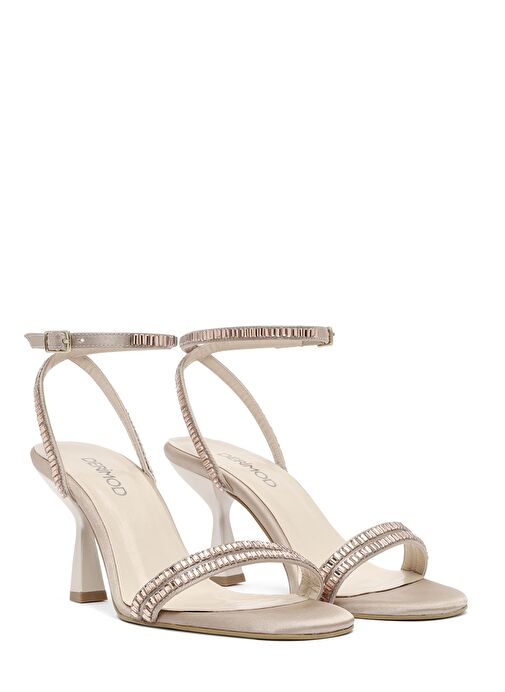 Kadın Bej Bilekten Tokalı Taşlı İnce Topuklu Sandalet 25SFE3911TS - Görsel 4