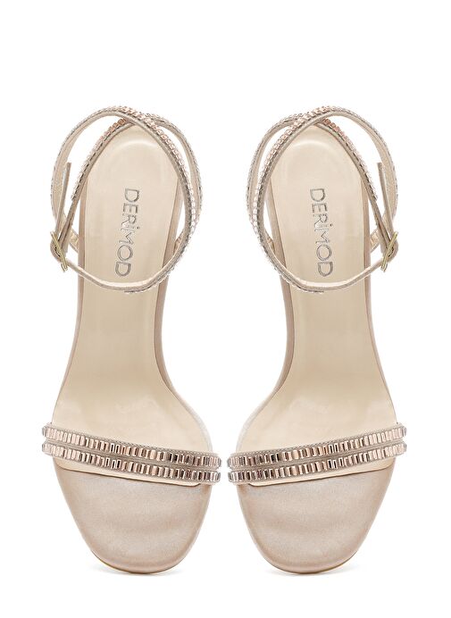 Kadın Bej Bilekten Tokalı Taşlı İnce Topuklu Sandalet 25SFE3911TS - Görsel 9