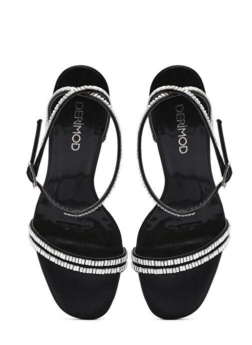 Kadın Siyah Bilekten Tokalı Taşlı İnce Topuklu Sandalet 25SFE3911TS - Görsel 9