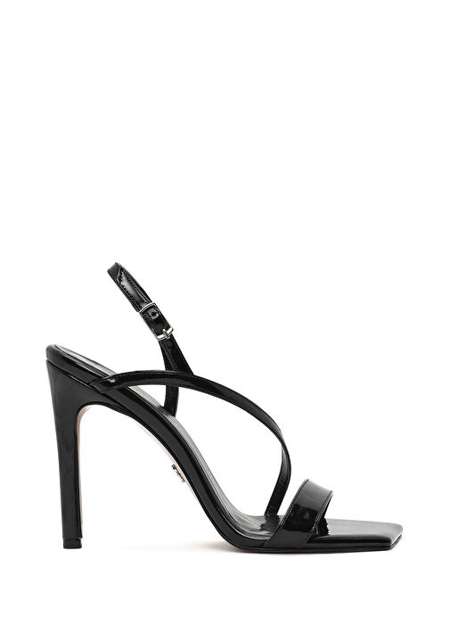 Kadın Siyah Bilekten Tokalı Yüksek İnce Topuklu Rugan Sandalet 25SFE391216 - Görsel 2